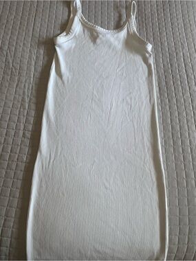 H&M Summer Holiday Light Grey Ribbed Cotton Slip Knee Vest Sun Dress Size S